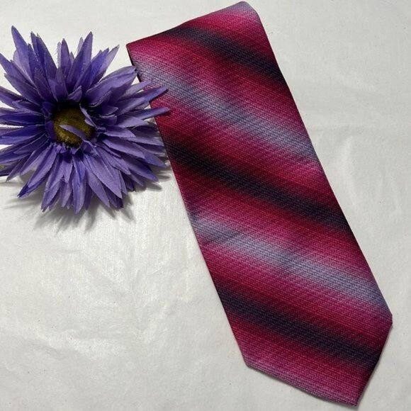 Vintage Striped Tie With Union Jack Lining In Pink Purple - Picture 9 of 9